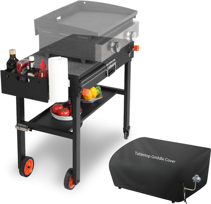 EUTRKei Grill Table for Blackstone Griddle, Portable Griddle Table with Caddy - Fit 17” or 22” Other Tabletop Grill, Foldable Ninja Grill Stand& Blackstone Griddle Stand for Outdoor Tailgating-Camping