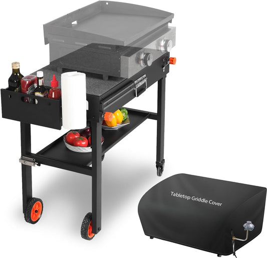 EUTRKei Grill Table for Blackstone Griddle, Portable Griddle Table with Caddy - Fit 17” or 22” Other Tabletop Grill, Foldable Ninja Grill Stand& Blackstone Griddle Stand for Outdoor Tailgating-Camping