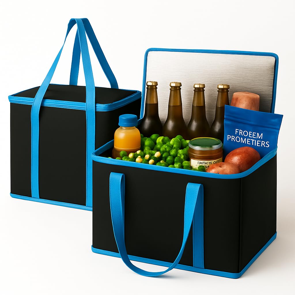 musbus 2-Pack, XL-Large Insulated Grocery Shopping Bags, Black, Reusable Bag,Thermal Zipper,Collapsible,Tote,Cooler,Food Transport hot and Cold,Camping