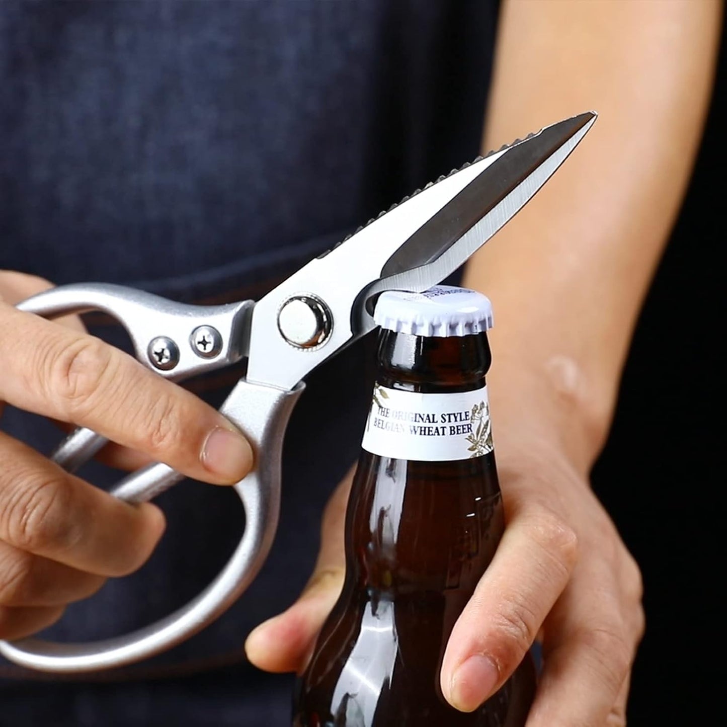 Stainless Steel Kitchen Shears Heavy Duty Full-Steel Forged Metal Scissors for Food, Professional Chef Shears Bone Cutting Meat Pizza Scissors Kitchen Utensils Come Apart, Silver