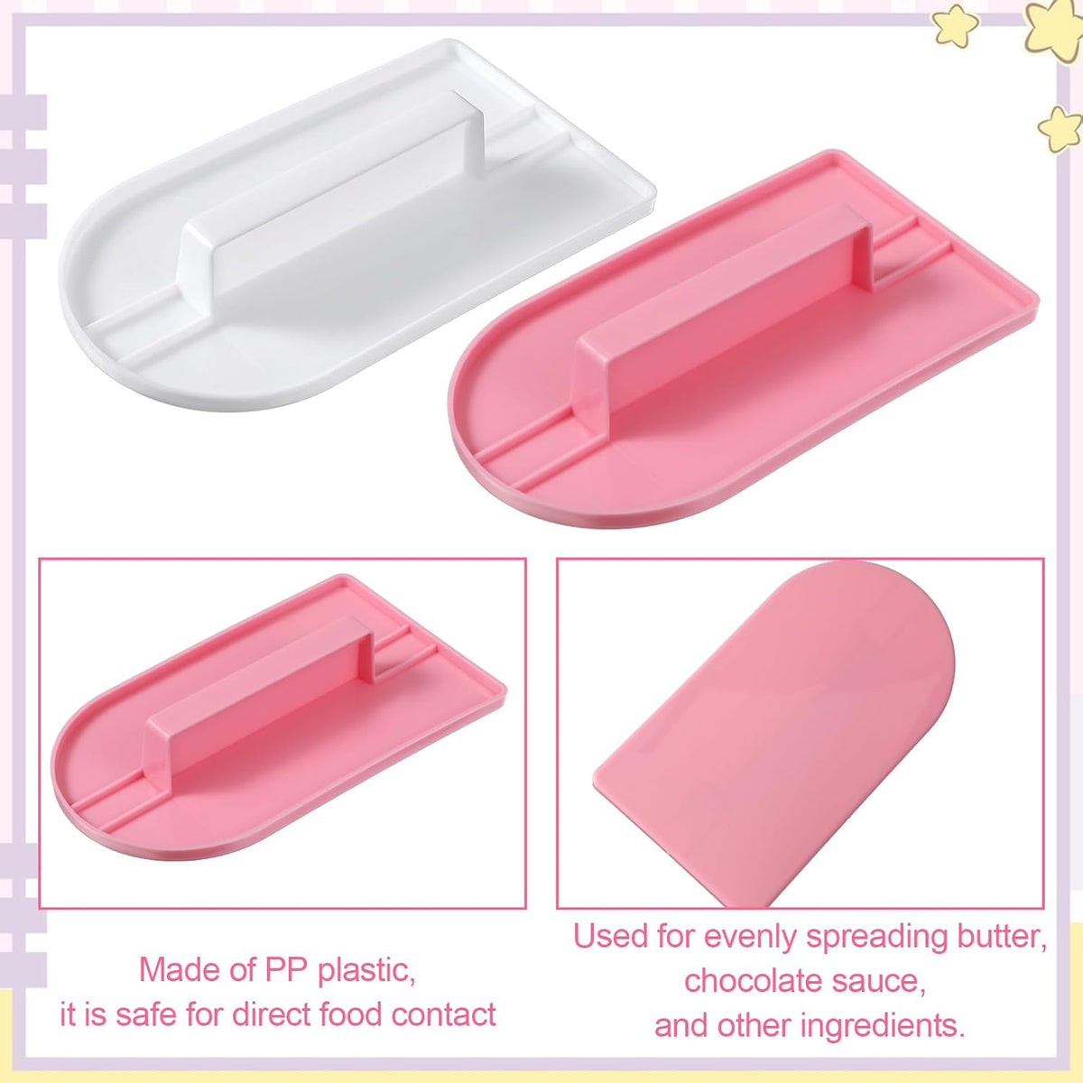 2 Pcs Cake Decoration Icing Smoother, Fondant Smoothing,Plastic Polisher Cake Decorating Tools, Fondant Smoother Set, Icings Scraper Paddle Tool for DIY Cake (5.7" x 3.1", Pink, White)