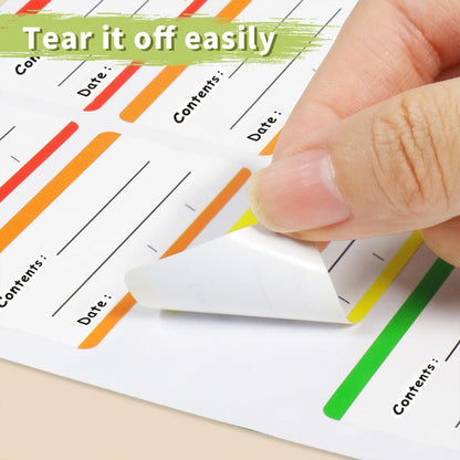 100Pcs Removable Food Storage Labels Paper Self Adhesive Stickers Colorful Refrigerator Freezer Labels 2.36x1.18 Inch Waterproof Rectangle Decals with Contents Date Easy Clean