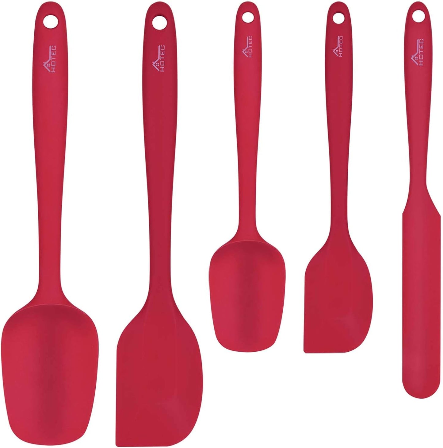 HOTEC Heat Resistant 600℉ Food Grade Silicone Rubber Spatula Set for Baking, Cooking, and Mixing Non Stick Dishwasher Safe BPA-Free Multicolor Set of 5