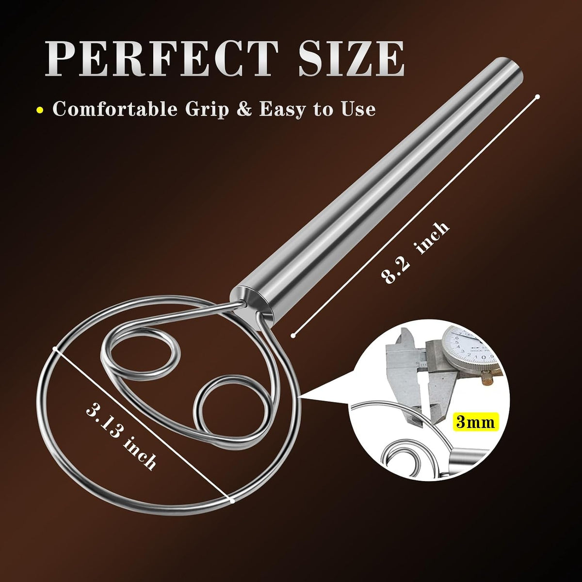 TEEVEA Danish Dough Whisk, Stainless Steel for Sourdough Bread
