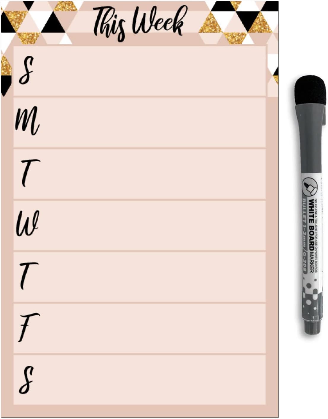 Dry Erase Weekly Calendar Planner Sticker Decal | Removable & Reusable | Magnetic Fine-Tip Marker Included (6 x 9 inches, White)