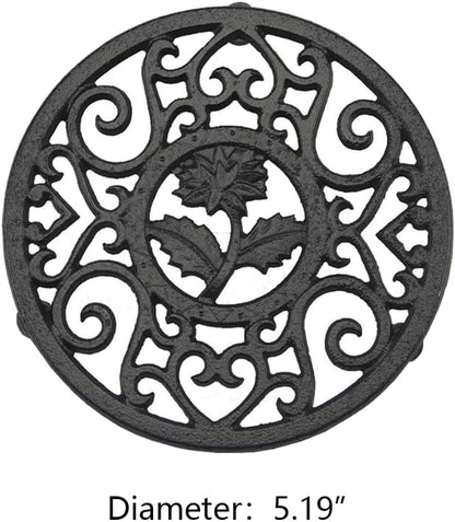Vintage Cast Iron Trivet with Legs, Black, 5.2inch