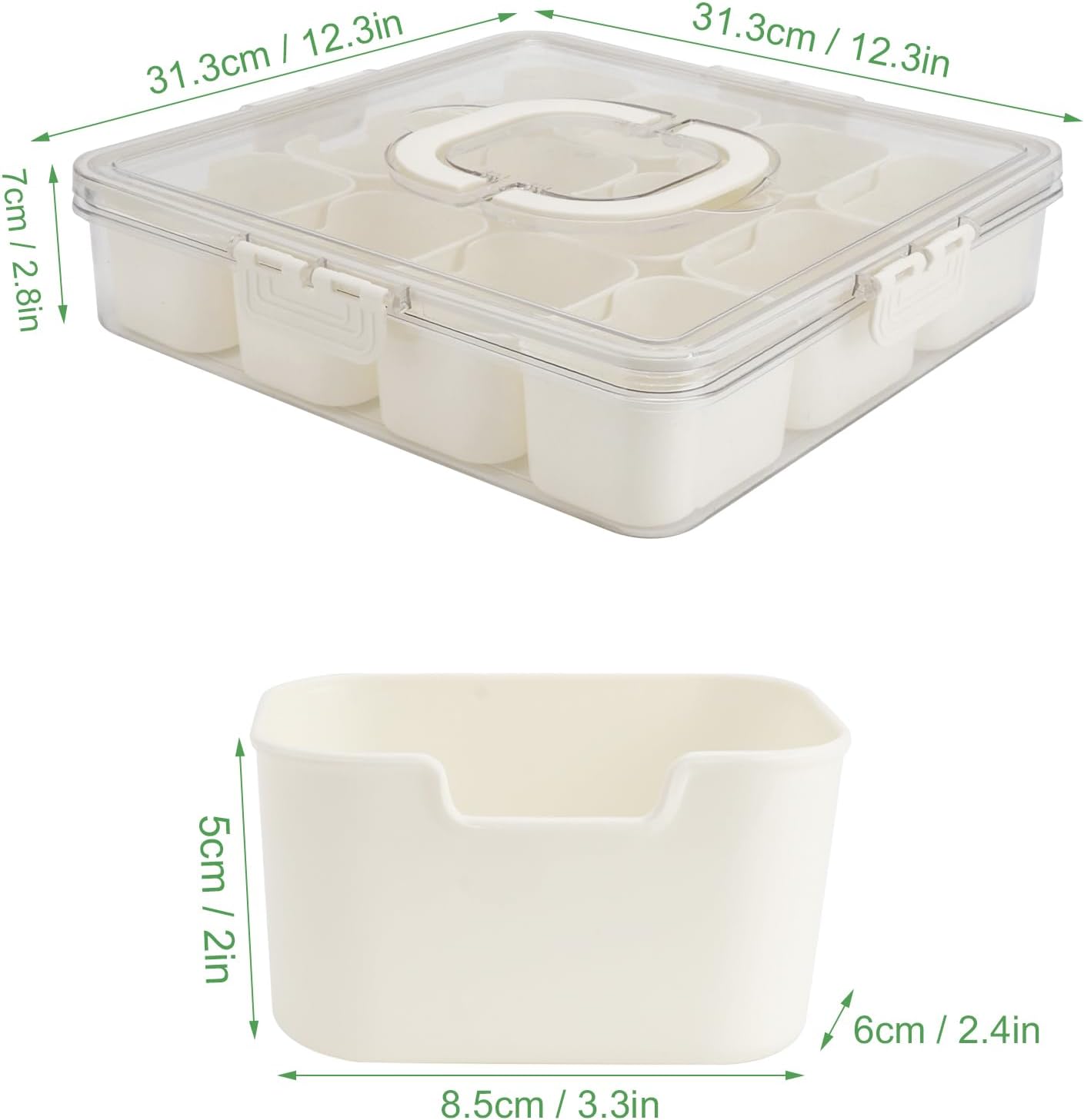 shopwithgreen 2Pcs Divided Serving Tray with Lid and Handle, Portable Snackle Box Snack Containers for Charcuterie, Party, Veggies, Snack, Fruit, Nuts, Candy, Chip, Entertaining, Picnic