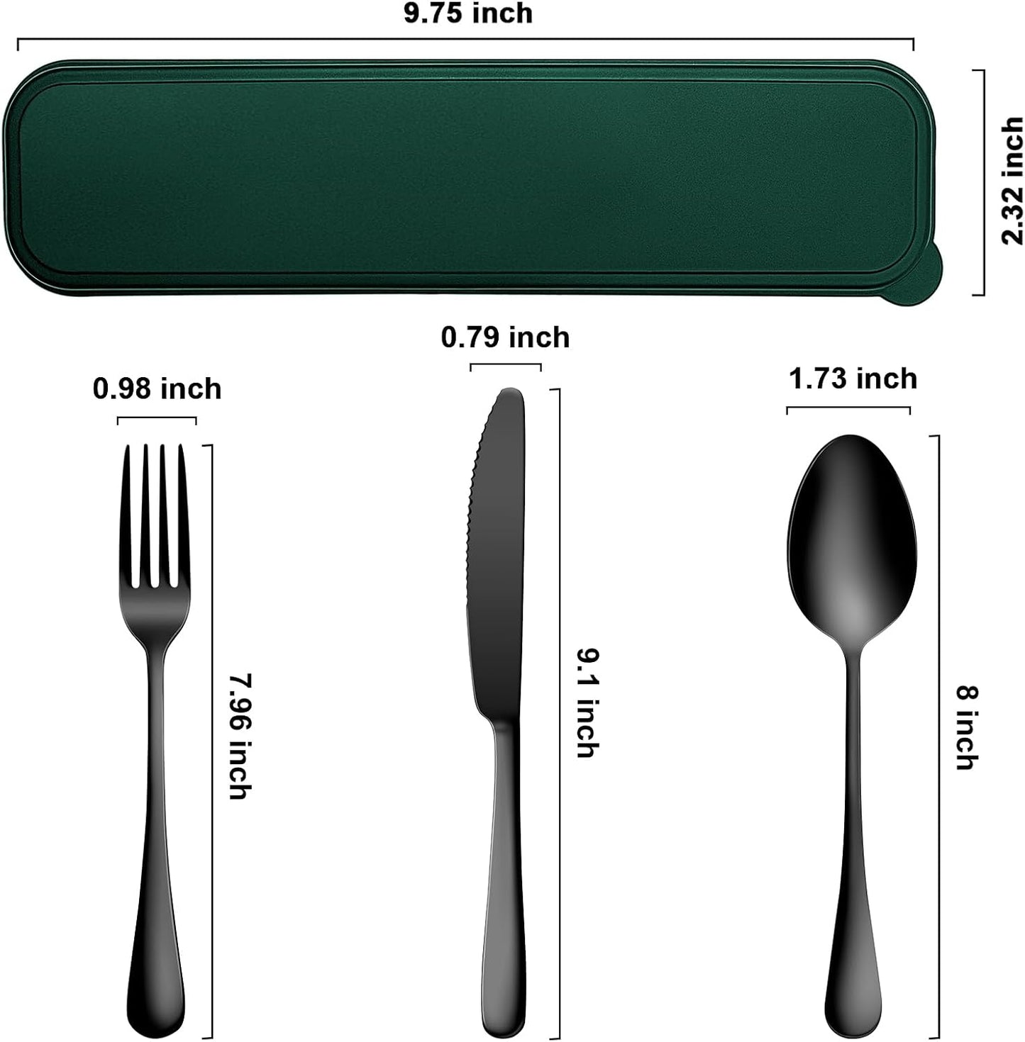 Portable Travel Utensils Set, 18/8 Stainless Steel 3 PCS Cutlery Set Including Knife Fork and Spoon, Reusable Travel Silverware Set with Case for Lunch Box Camping School Office