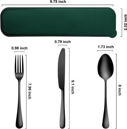 Portable Travel Utensils Set, 18/8 Stainless Steel 3 PCS Cutlery Set Including Knife Fork and Spoon, Reusable Travel Silverware Set with Case for Lunch Box Camping School Office