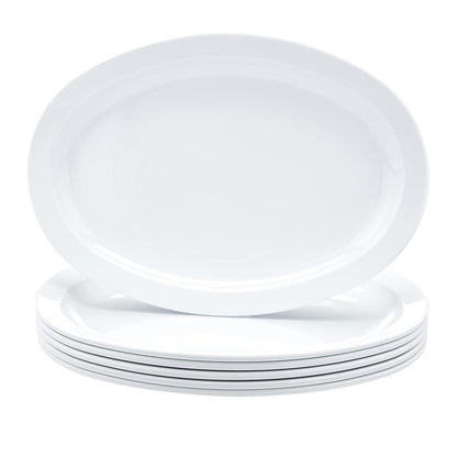 Amazon Basics Melamine Oval Platter Serving Tray, Dishwasher Safe, Narrow Rim, 13 in x 9.75 in, White, 6-Piece Set