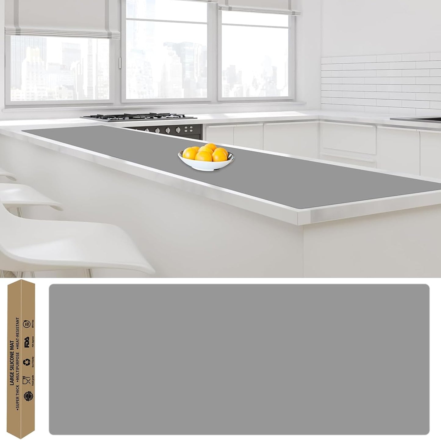 Silicone Mats for Kitchen Counter, 47.3"x23.6"x0.08" Largest Heat Resistant Mat Kitchen Island Waterproof 2MM Thick Countertop Protector Mat Nons-slip Extra Large Counter Mat (Black)