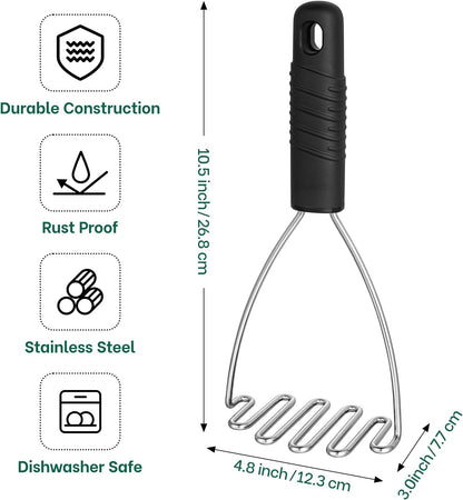 Beneno Ergonomic Soft Grip Stainless Steel Potato Masher, Black