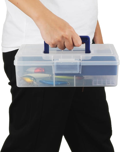 JUXYES Clear Art Craft Supply Storage Bin Sewing Box With Handle Lid | Clear Stackable Latching Craft Storage Bin for School Office, Organizing Stationery, Sewing, Art Craft, DIY Supplies