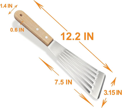 Fish Spatula Stainless Steel - Professional Slotted spatula with Premium Wood Handle Delicate Fish Turner for Burgers & Pancakes | Chef's Choice for Grilling & Cooking (1)