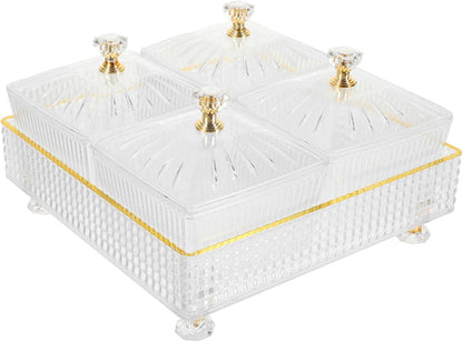 Luxshiny 7.28 Inch Snack Platter with 4 Covered Bowls and Tray Divided Serving Plate for Dried Fruit Candy Nuts Party and Home Entertaining Food Storage Bowl