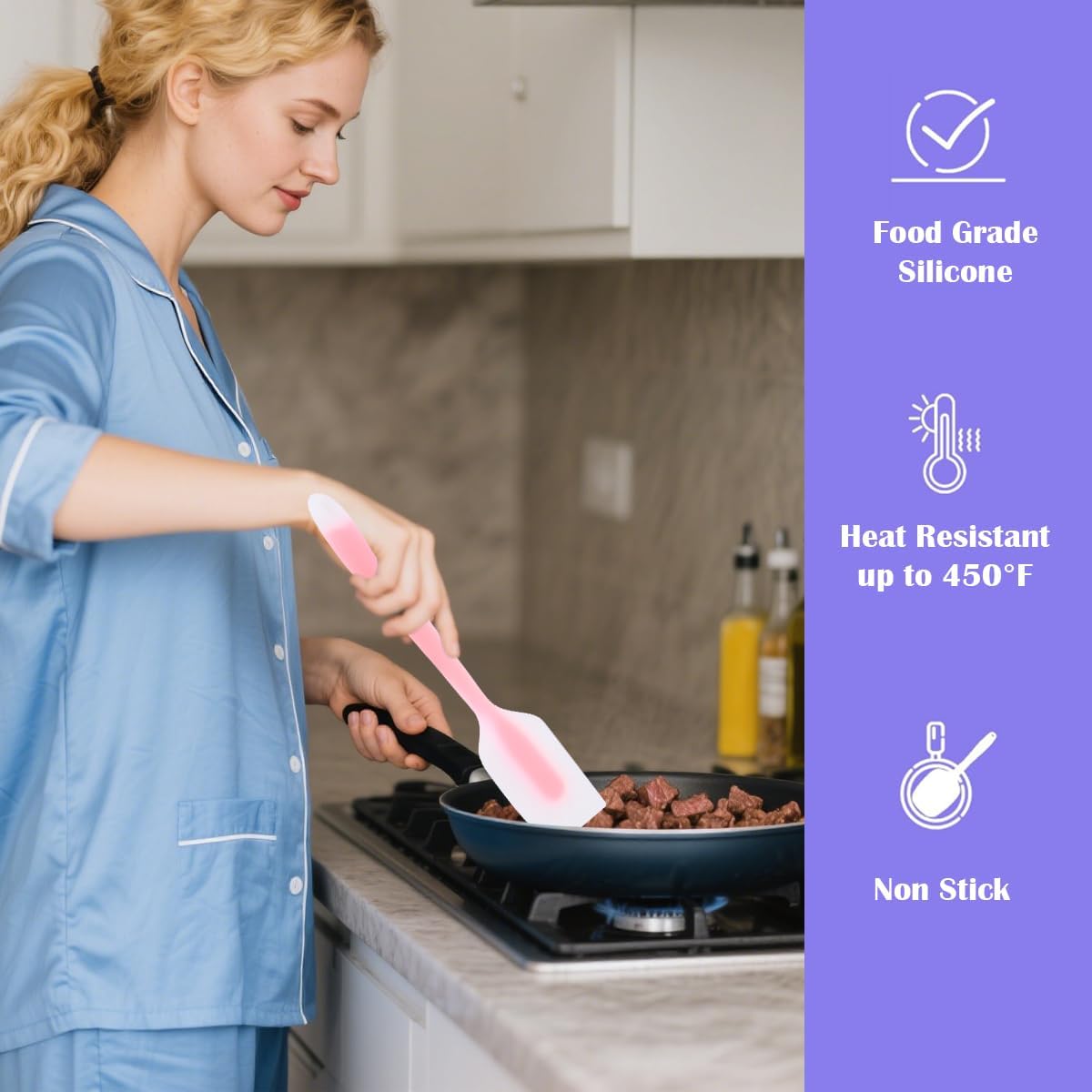 4 Pcs Silicone Spatula Set, 11inch Food Grade Rubber Spatulas, Upgrade Strong Handle with Ergonomic Grip, Heat Resistant Up to 450°F for Nonstick Cookware, Cooking, BPA Free, Dishwasher Safe