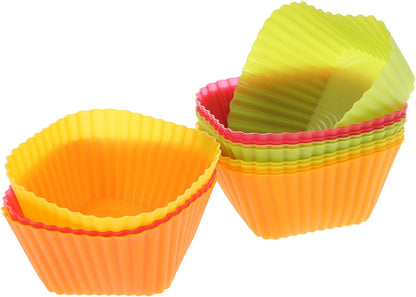 12PCS Silicone Baking Cups: Square Muffin Cupcake Liners Reusable Bakery Molds Supplies Lunch Box Dividers for Home Bakery Baking (Color)