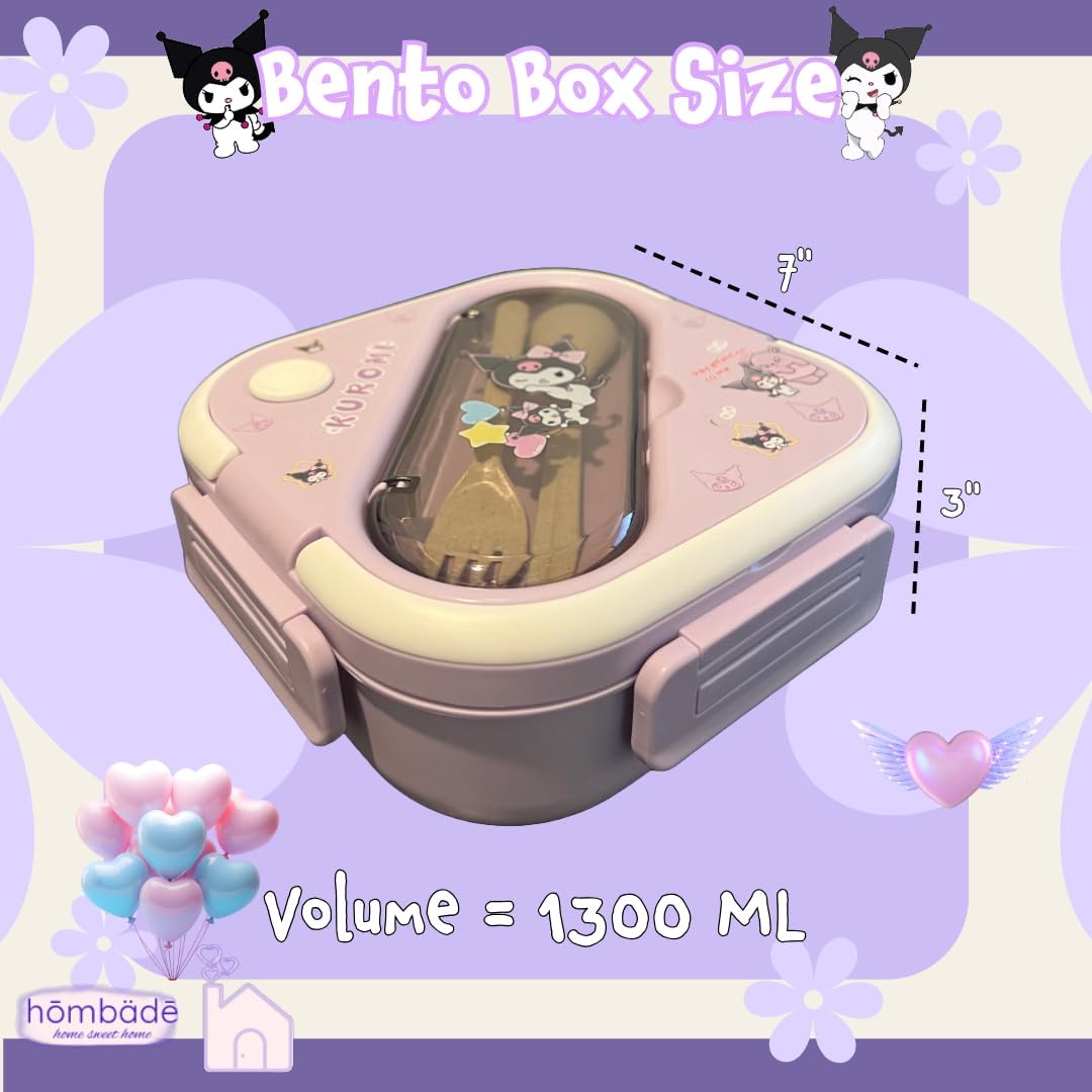 Bento Lunch Box Container Set with 3 Compartments Portable Personal Sealed Plastic Utensils Food Container Cute Kawaii Anime Kitty Bunny Dog (Pink Kitty)