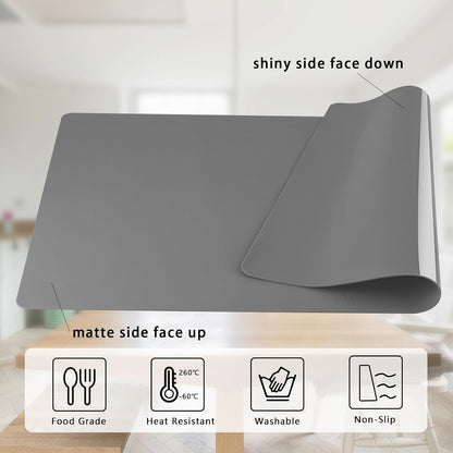 Silicone Placemats, Food-Grade Non-Slip Waterproof, Dining, Stain Resistant, Countertop Protector, Kitchen Counter Mat, Heat Resistant, Baking mat Dishwasher Safe (23.6"×15.7"-1pack, Black)