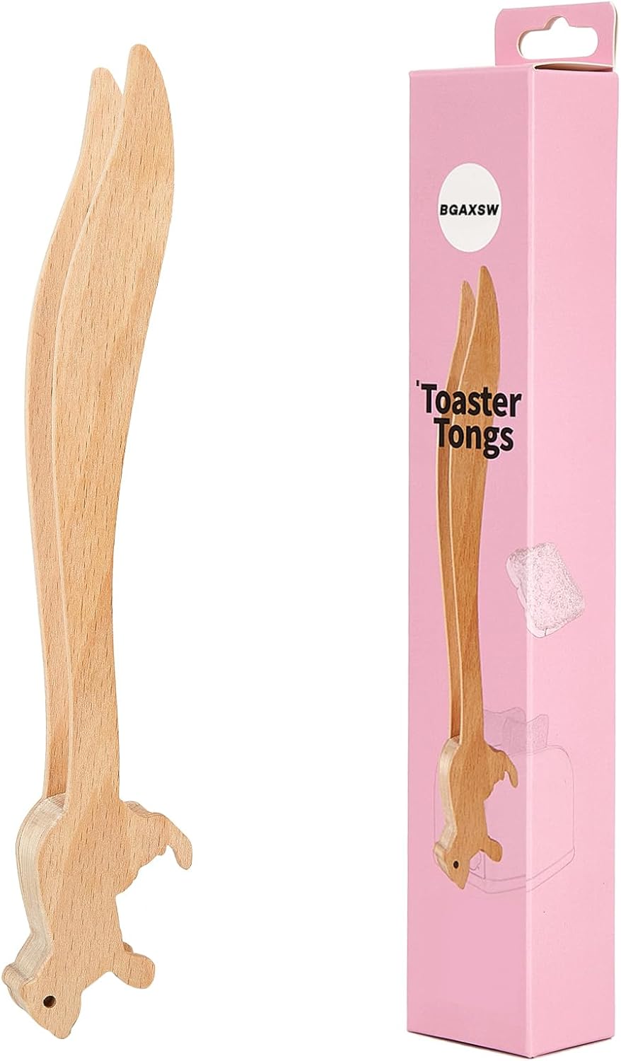Toast Tongs Wooden, Mini Wooden Food Tongs with Ergonomic Curved Handle, Heat-Resistant Serving Tongs for Bread, Fruit, Cheese and Appetizers