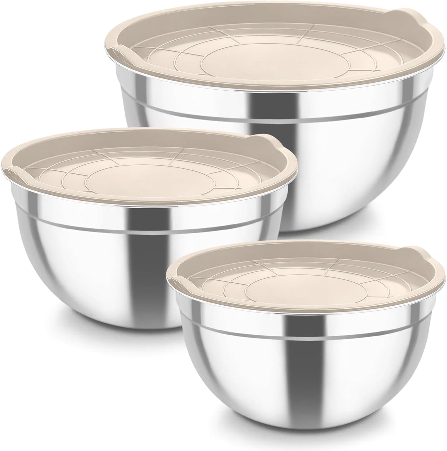 TeamFar Mixing Bowls, Stainless Steel Nesting Salad Bowls with Airtight Lids Set, For Serving/Mixing/Storing, Healthy & Long-lasting, Dishwasher Safe & Easy Clean, 4.6/3 / 1.5 QT, Colorful