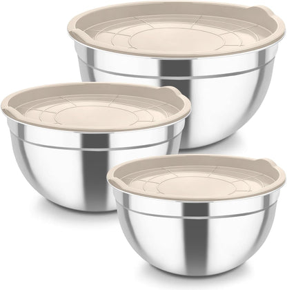 TeamFar Mixing Bowls, Stainless Steel Nesting Salad Bowls with Airtight Lids Set, For Serving/Mixing/Storing, Healthy & Long-lasting, Dishwasher Safe & Easy Clean, 4.6/3 / 1.5 QT, Colorful