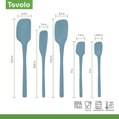 Tovolo Flex Core 5 Piece Silicone Spatula Set Heat Resistant All Silicone Utensils Include Non Stick Spatula Spoonula Jar Scraper, Dishwasher Safe BPA Free Spatulas for Baking Mixing, White
