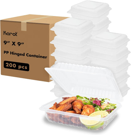 Karat FP-HC99PP-3CU 9"X 9" PP Hinged Containers 3 Compartment - (Case of 200)
