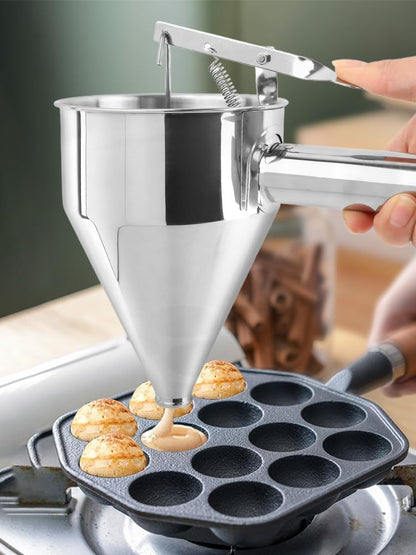 20oz Stainless Steel Pancake Batter Dispenser Multi-Nozzle, Funnel Tool