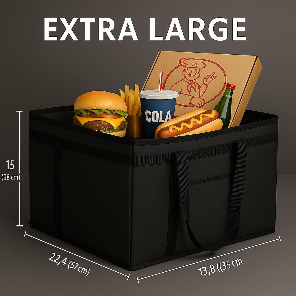 musbus Extra large XXXL Insulated Food Delivery Bag Cooler Bags Keep Food Warm Catering Therma Catering Bag for doordash 22x14x13 Cooler Bags Therma Shopper hot warming RED Pizza BLACK