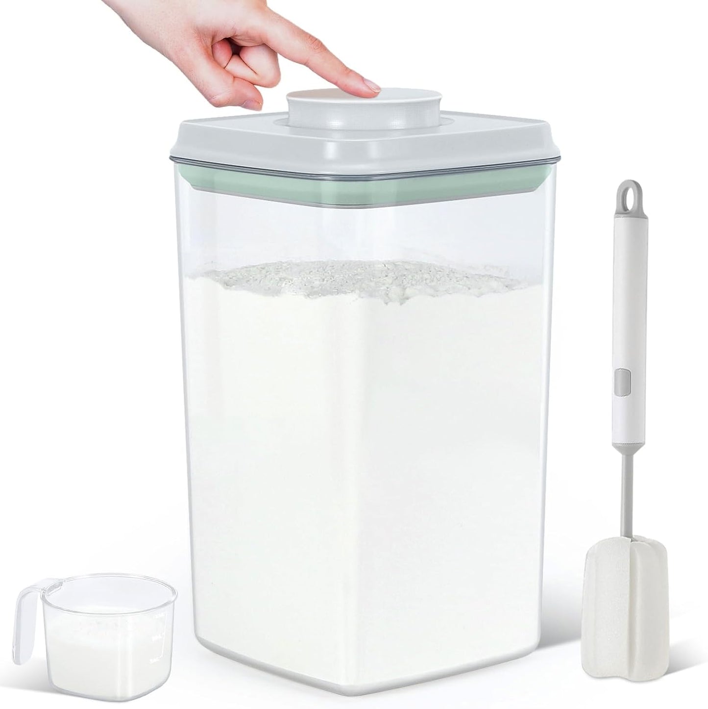 Airtight Rice Container 25 Lbs with Handle and Cup – 12.68Qt Large Flour Sugar Storage Container with Pop Up Seal & Hanging Lid Hooks, Clear Tall Food Storage Bin for Kitchen Pantry Organization