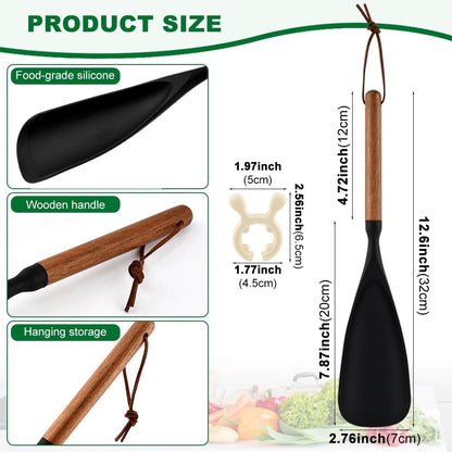 2Pack Cooking Spoon, Silicone Spoonula Spatula with Wooden Handle