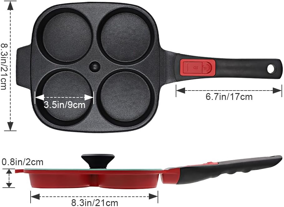 RANX INGST 4-Cup Egg Pan with Lid, Nonstick Omelette Skillet - Red