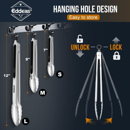 Eddeas Kitchen Tweezers Tongs, Cooking Tweezers Stainless Steel - 3 Size 12'' 10'' & 8 inch Ideal for Meat, pasta, plating and pinching delicate small pieces of food, Set of 3