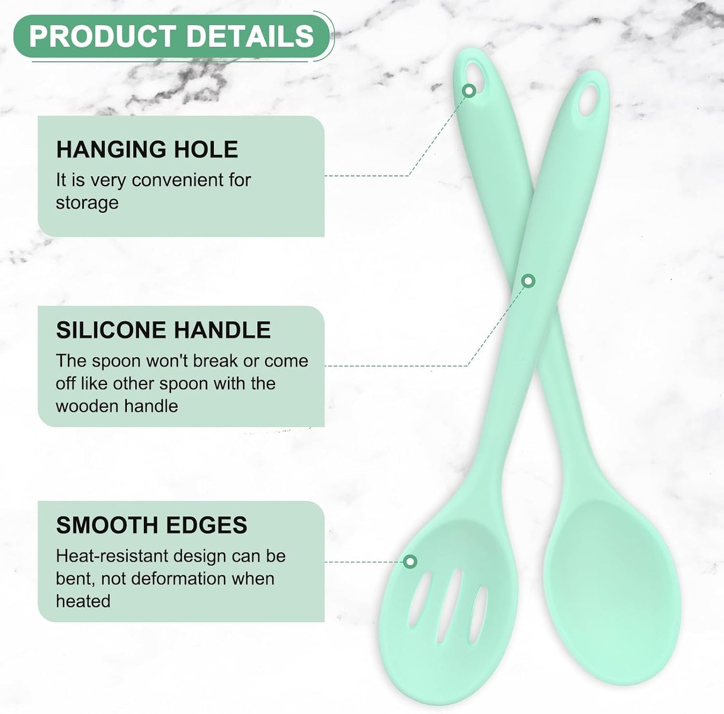 M METERXITY 2-Pack Silicone Cooking Spoons, 10.6" Mixing Nonstick Slotted and Solid Serving Spoons, Heat Resistant Utensils for Kitchen/Cooking/Baking/Stirring