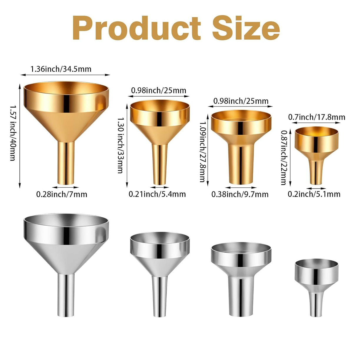8PCS 4 Size Mini Metal Funnel for Filling Small Bottles