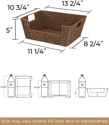 StorageWorks Water Hyacinth Baskets for Organizing with Built-in Handles, Stackable Wicker Pantry Baskets for Shelf, Pantry Organizers and Storage for Shelves,2-Pack