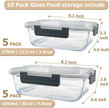 3 Pack 36oz Glass Meal Prep Containers with Lids Airtight BPA Free, Leak Proof, Stackable Glass Food Storage Containers, Microwave, Oven, Freezer and Dishwasher Safe