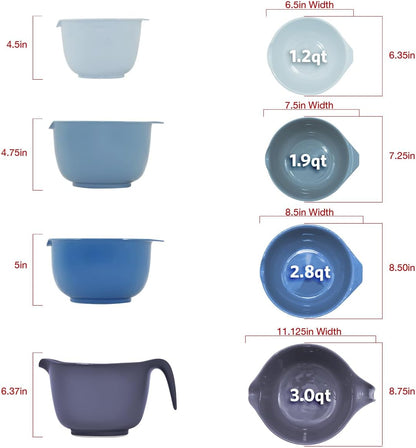 Glad Mixing Bowls with Pour Spout, Set of 4 - Nesting Plastic Bowls (1.2qt, 1.9qt, 2.8qt, and 3qt with Handle) - Non Slip Base, Dishwasher Safe Kitchen Cooking and Baking Supplies, Green