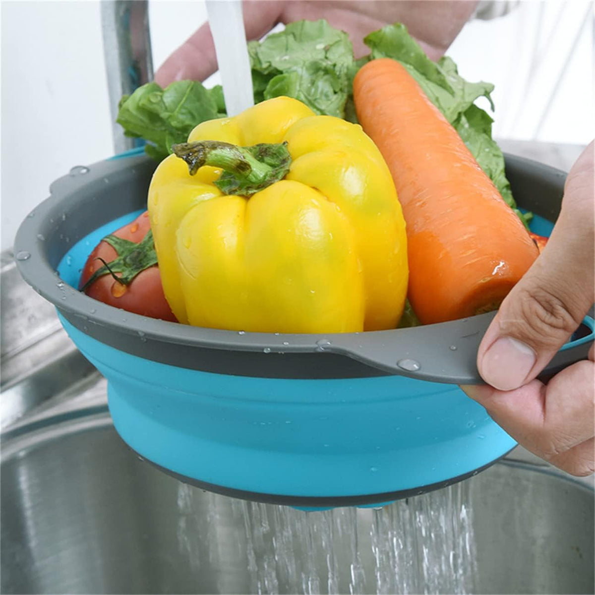 New Version 11Pack Silicone Kitchen Strainer Collapsible Colander with Foldable Silicone Measuring Spoon Measuring Cup Kitchen Good Tools (Blue) 9.6 * 1.1