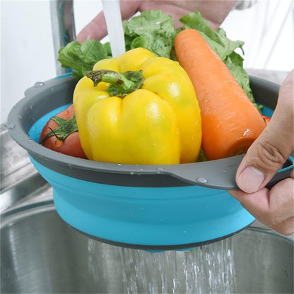 New Version 11Pack Silicone Kitchen Strainer Collapsible Colander with Foldable Silicone Measuring Spoon Measuring Cup Kitchen Good Tools (Blue) 9.6 * 1.1