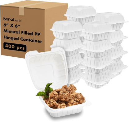 KARAT EARTH Clamshell Take Out Food Containers [8"x8" - 200 ct] To Go Containers | 3 Compartment, Soak-Resistant, Durable, Stackable | Vented for Hot/Cold Foods, White