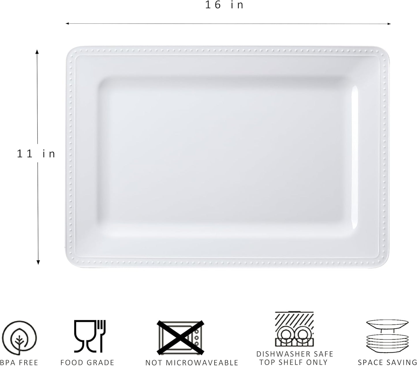 Melamine Large Serving Platter Set for Party Supplies,16"x11" Platters for Serving Food, 2pcs White reusable Serving Tray for Cookie, Fruit, Snack,Party Food Display,Stackable Kitchen CounterTop Tray