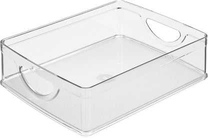 iDesign Plastic Stackable Pantry Bin - Storage Bin with Handles for Cabinets or Fridge - Set of 2 - Clear