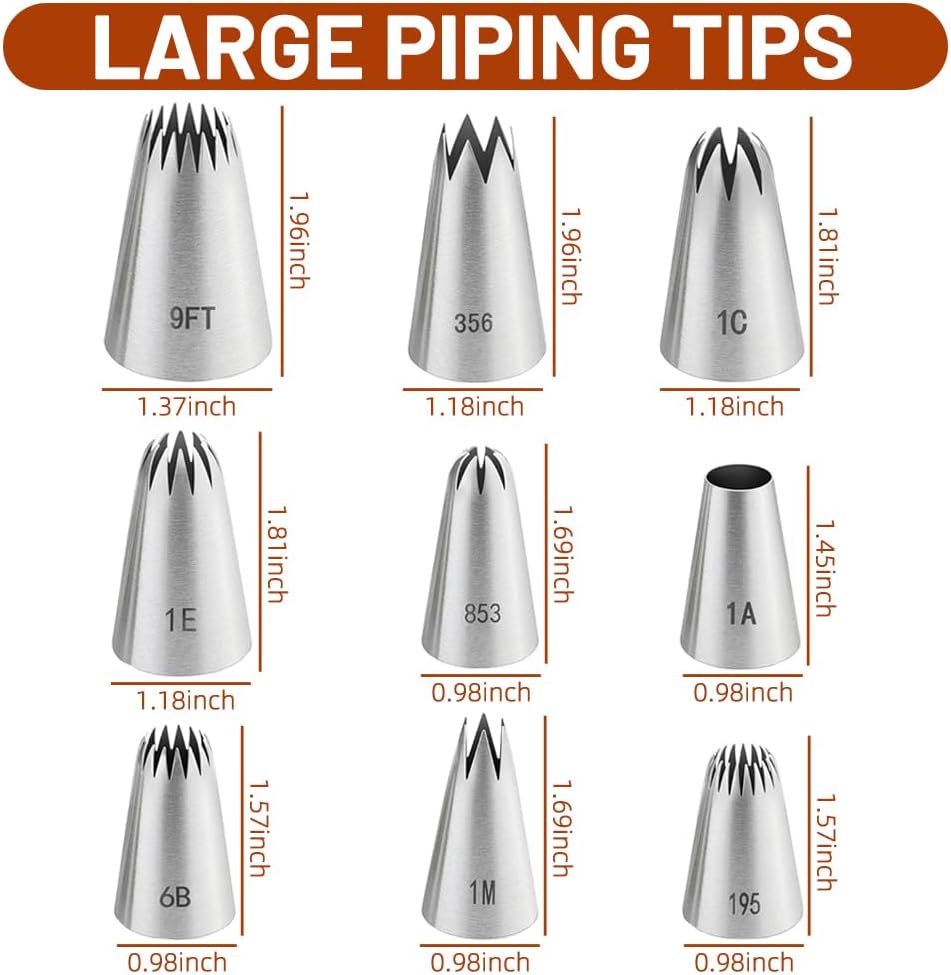 9PCS Large Piping Tips with brush,Sturdy Cake Piping Tip for Cookie Cupcake