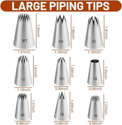9PCS Large Piping Tips with brush,Sturdy Cake Piping Tip for Cookie Cupcake