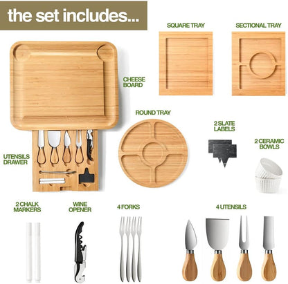 Bamboo Charcuterie Boards Gift Set - Simple Meat and Cheese Board Set with Charcuterie Board Accessories, Valentines Day Gifts, Unique House Warming Gifts New Home - Home it