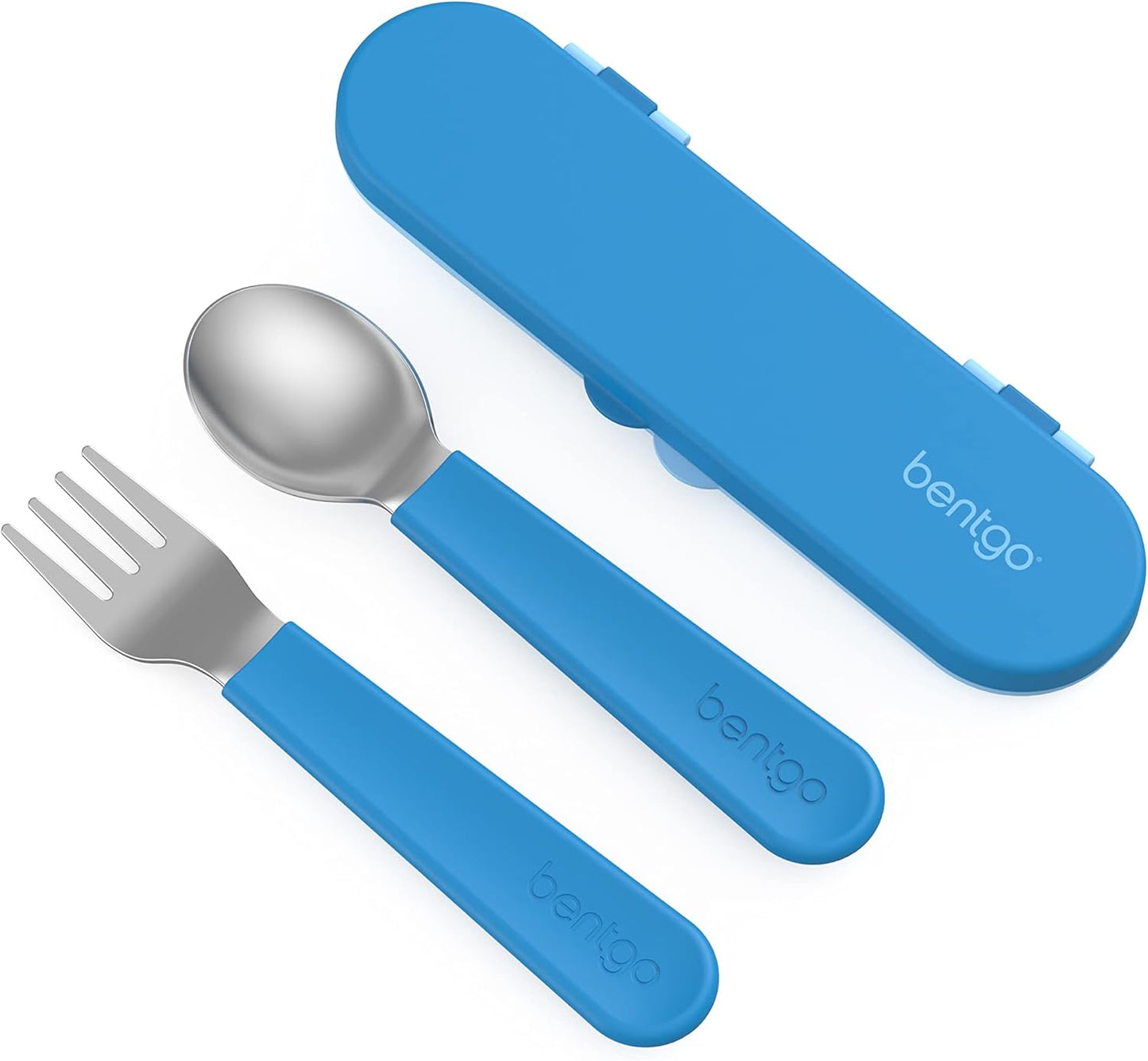 Bentgo Kids Stainless Steel Utensil Set - Reusable Fork, Spoon & Storage Case, PFAS- & BPA-Free, Easy-Grip Handles, Lightweight, Dishwasher Safe, School Lunch, Travel & Outdoors (Dinosaur)