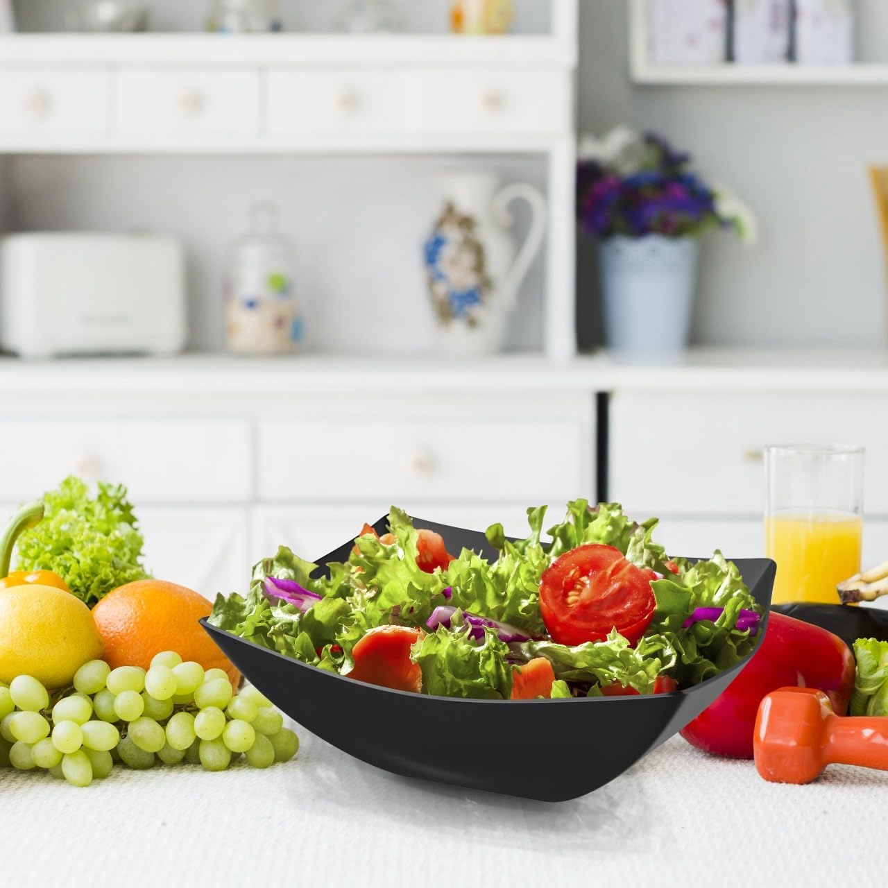 R-kay 6 Pack Square Plastic Serving Bowls - Clear Plastic bowls 16 Oz - Disposable Serving Bowls Heavy Duty For Weddings Catering And Birthday parties