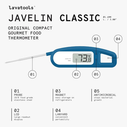 Lavatools Javelin® Ultra-Fast 3-Second Digital Instant Read Meat Thermometer for Grill and Cooking, 2.75" Probe, Compact Foldable Design, Large Display, IP65 Water Resistant, NSF Certified – Sesame
